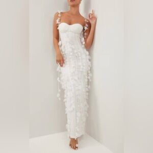 NWT Heiress Boutique White Corset Petal Linen Maxi Dress
